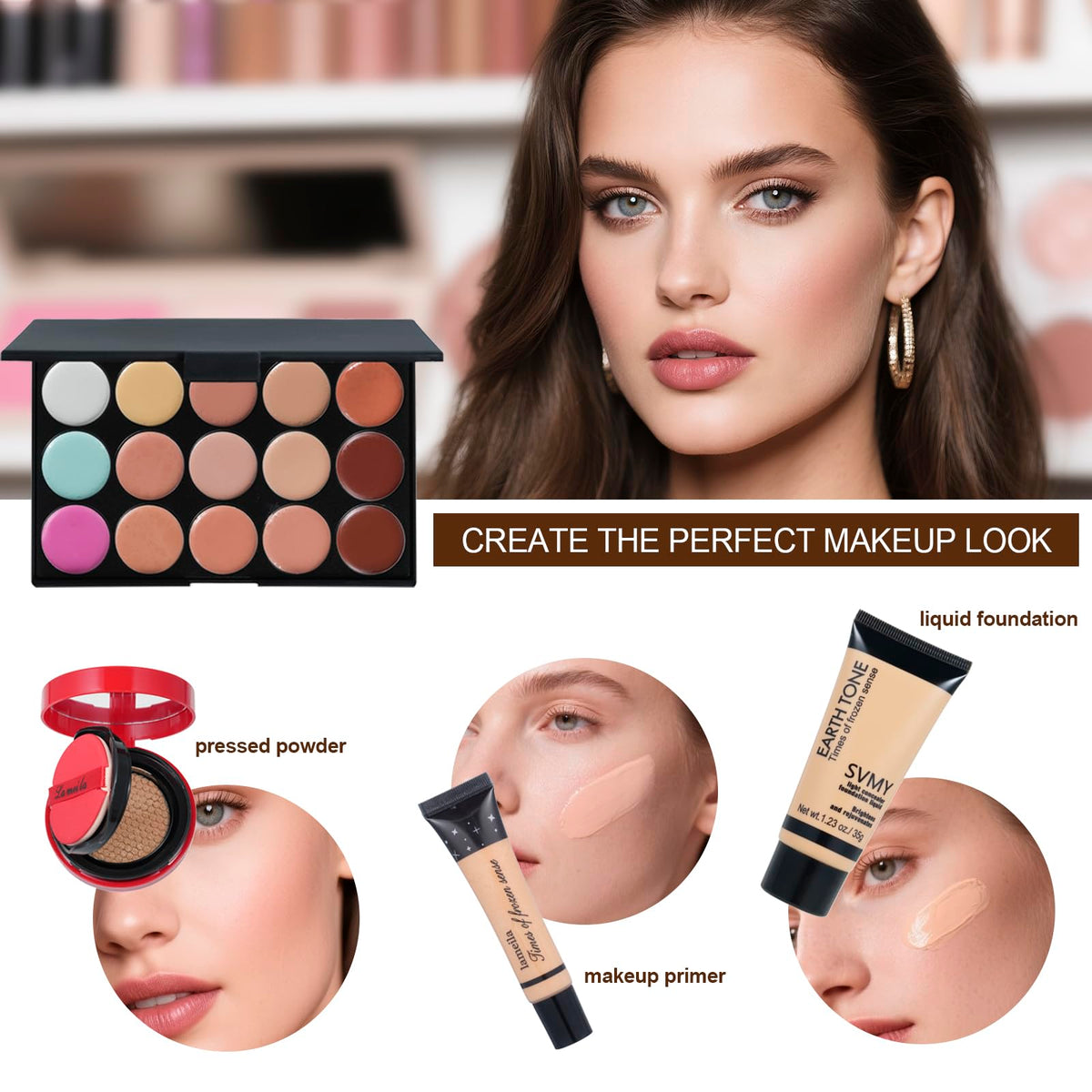 Makeup Set for Women Full Kit Includes, eyeshadow、 liquidfoundation,Loose powder,Eyebrow pencil,Lipstick Eye Pencil Makeup BrushesMakeup practice board 4-color lip gloss set