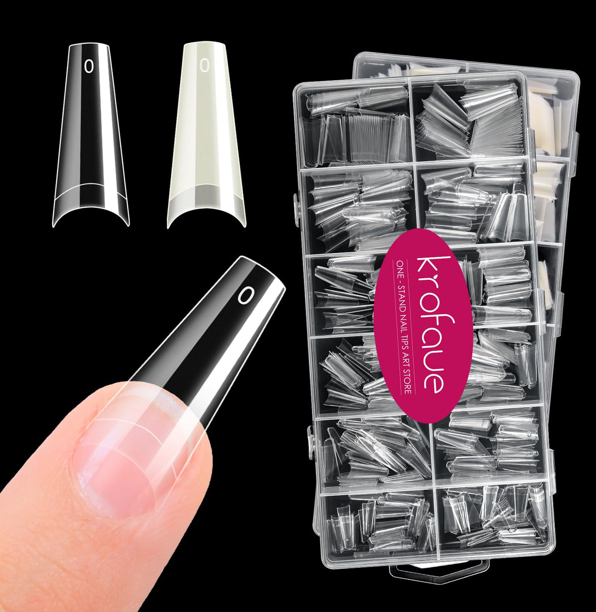 krofaue Extra Long Stiletto Nail Tips - False Clear Nais