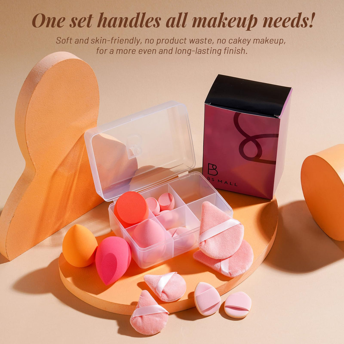 Makeup Sponge Set BS-MALL Triangle Puff 14PCS Non-Latex Beauty Blender Sponges with Travel Case, Soft Makeup Puff for Foundation, Concealer, Cream & Powder, Face & Eye Blending for Sensitive Skin