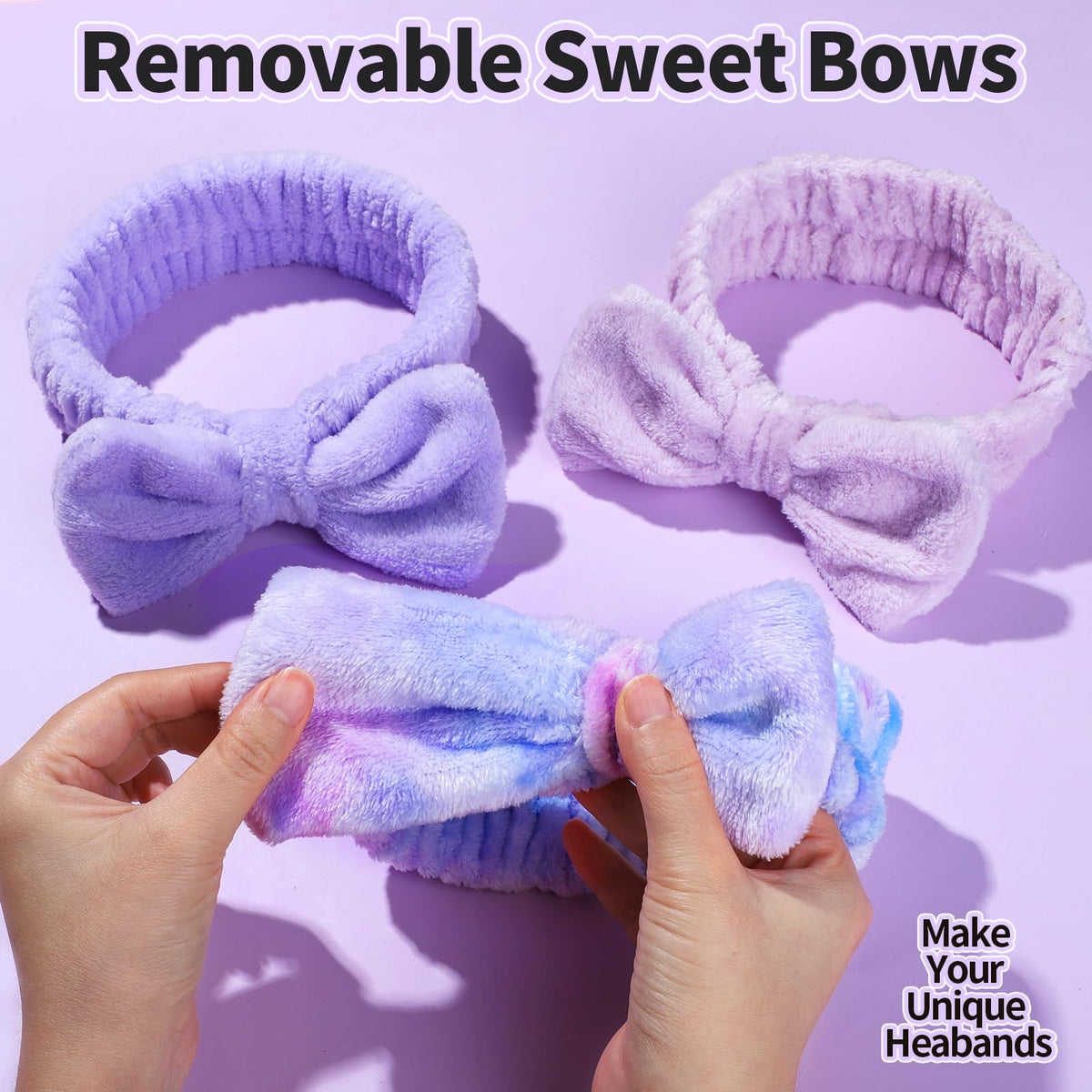 LEOBRO Spa Headband, 6pcs Makeup Headbands and Hair Scrunchies, Bow Skin Care Headband for Washing Face for Teen Girls Women, Easter Basket Valentines Christmas Gift for Girls, Black & White & Gray