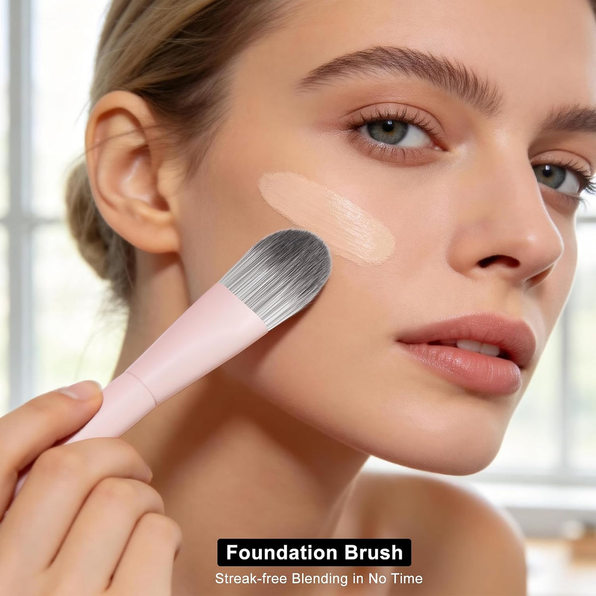 Real Perfection Professional Makeup Brushes 18 Pcs Makeup Brush Set Premium Kabuki Powder Foundation Contour Blush Concealer Eyeshadow Blending Liner Make Up Brush Kit - Pink
