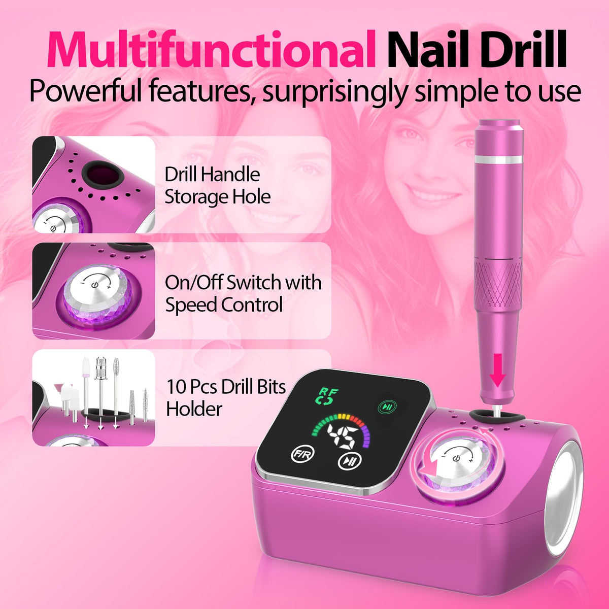 45000RPM Professional Corded Nail Drill E-File Kit for Salon Home