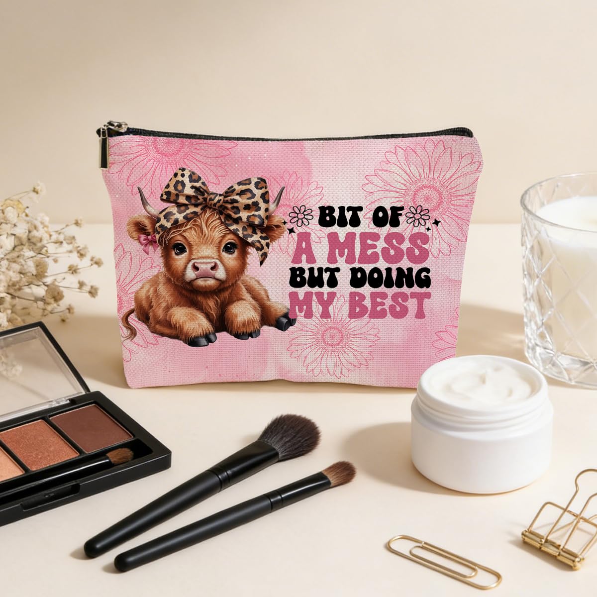 JIUWEIHU Goth Cat Makeup Bag, Funny Cat Cosmetic Bags Travel Organizer Bag