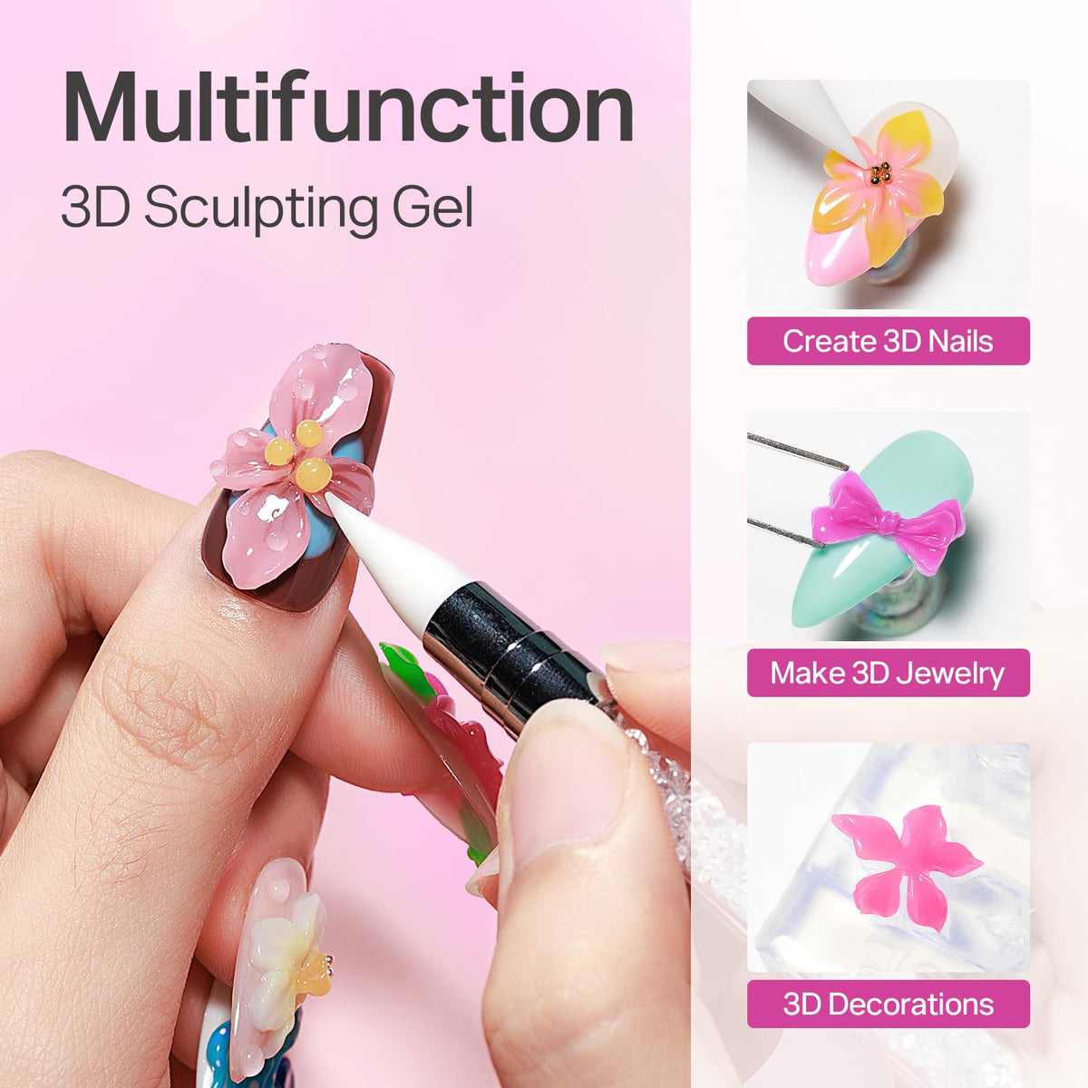 MIZHSE 3D Nail Scupting Gel for Nail Art, 6PCS Neon Colors Non-sticky