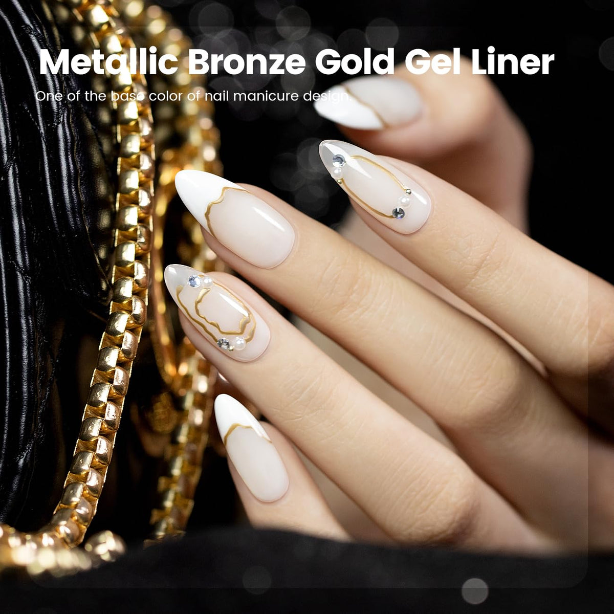 RARJSM Metallic Gel Liner Nail Art Silver Bronze Gold 2pcs Set Mirror Chrome 3D Effect Gel Nail Polish 8ml Build in Thin Brush Metal Painted Drawing Stripper Gelpolish Curing Requires for Home Salon