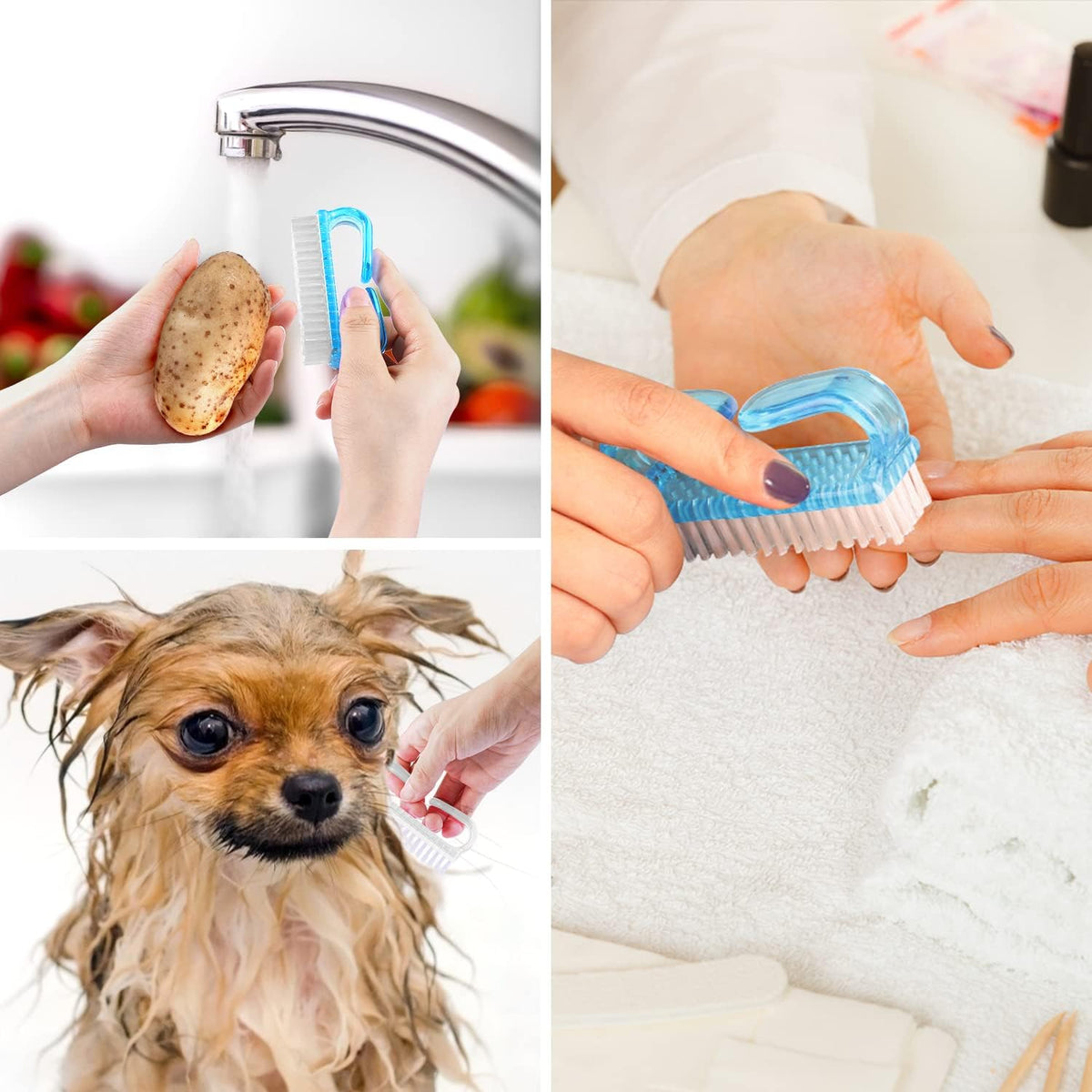 Larbois Handle Grip Nail Brush, Nail Brushes Hand Fingernail Brush Cleaner Scrubbing Kit Pedicure for Toes and Nails Men Women (4 Pack)