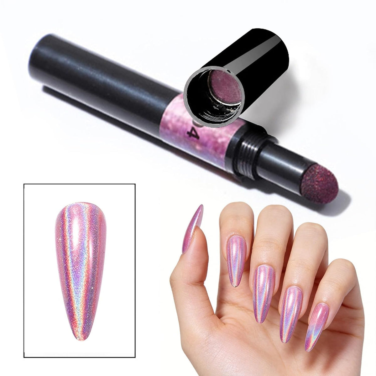 Air Cushion Chrome Powder Nail Pen Set (2 PCS) - Holographic Laser Mirror Effect Chrome Nail Pens, Magic Powder Applicator for Nails for DIY Nail Art & Salon Use