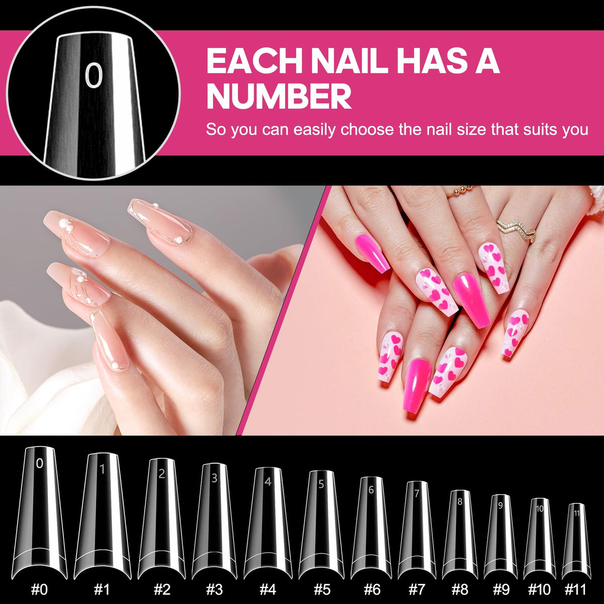 krofaue Extra Long Stiletto Nail Tips - False Clear Nais