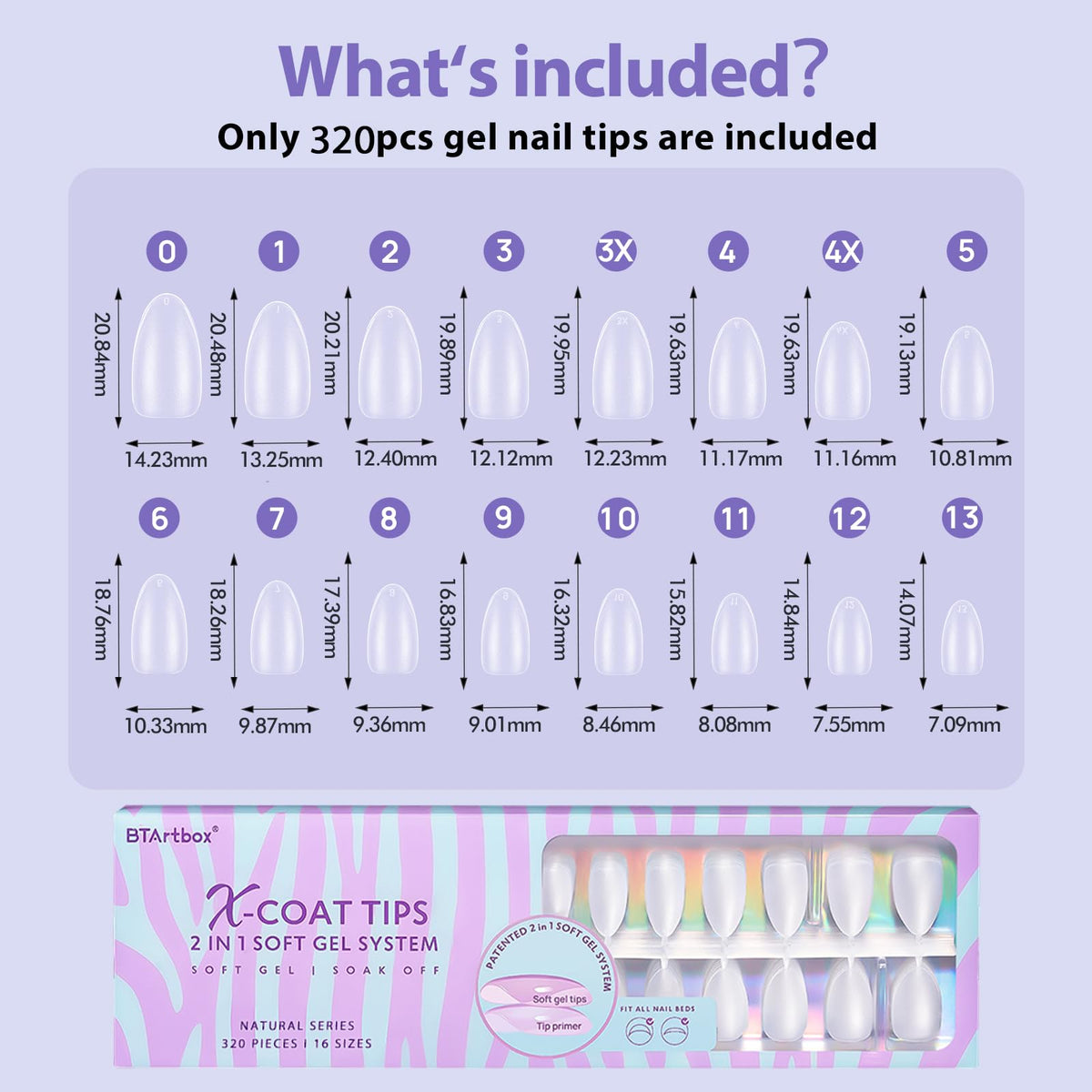 BTArtbox Half Cover Clear Fake Nails with Case, Long Square, 500 Pcs