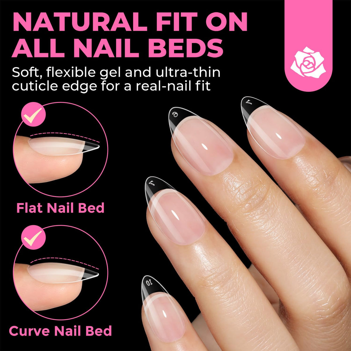 UNA GELLA Almond Gel Nail Tips 504PCS Pre-Etched Clear Fake Nails Tips