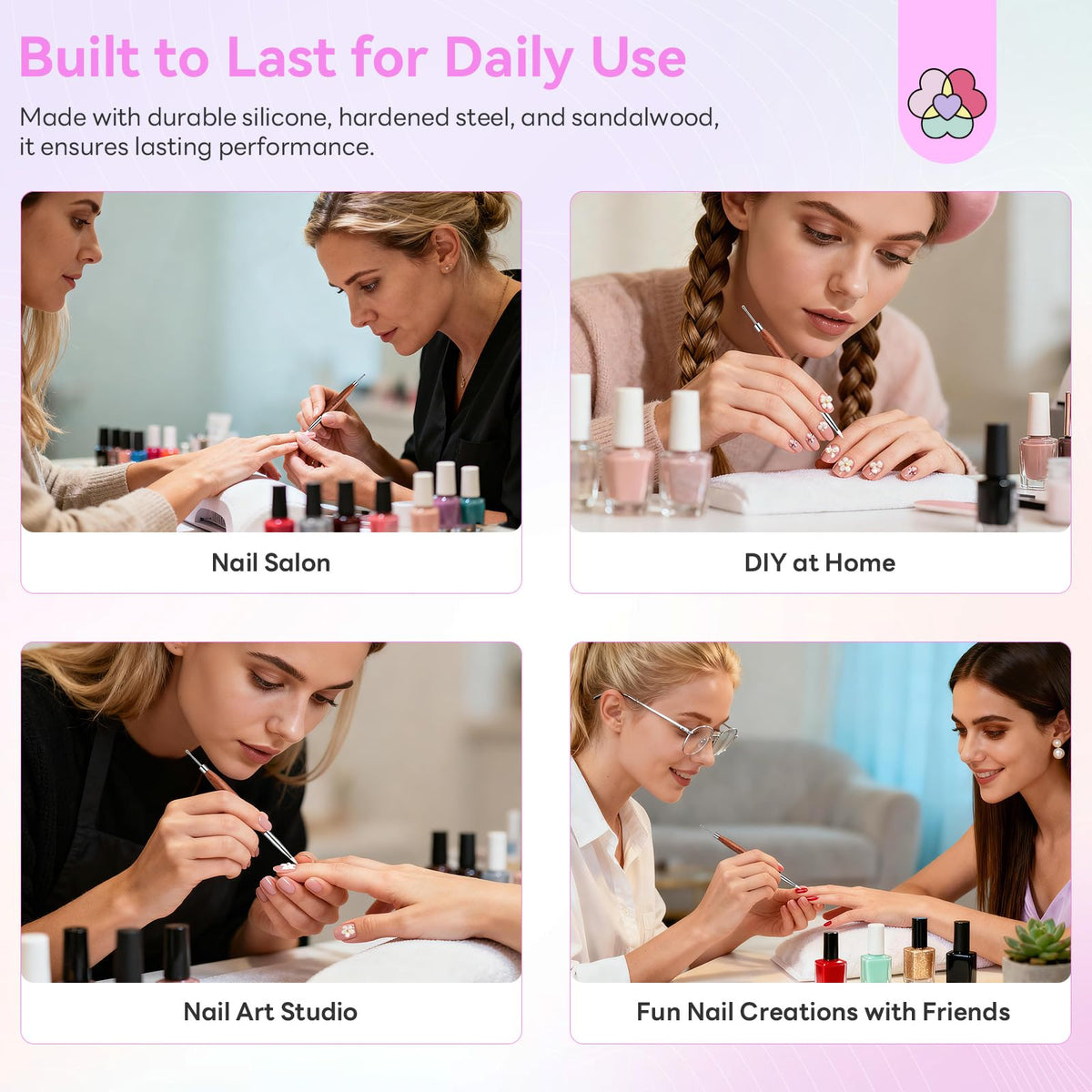 SAVILAND 3PCS Acrylic Nail Brush Set Size 8/10/14 Black & White