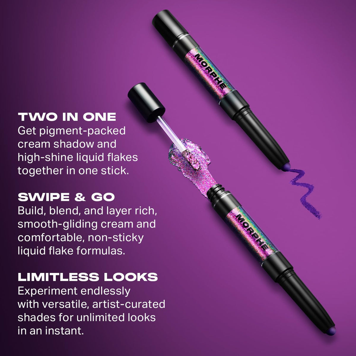 Morphe Mixed Signals Dual-Ended Eyeshadow Stick - Cream Eyeshadow Pigment & Chrome Liquid Flakes for Bold, Layered Eye Makeup Looks - Committed/Conflicted (0.028 oz)