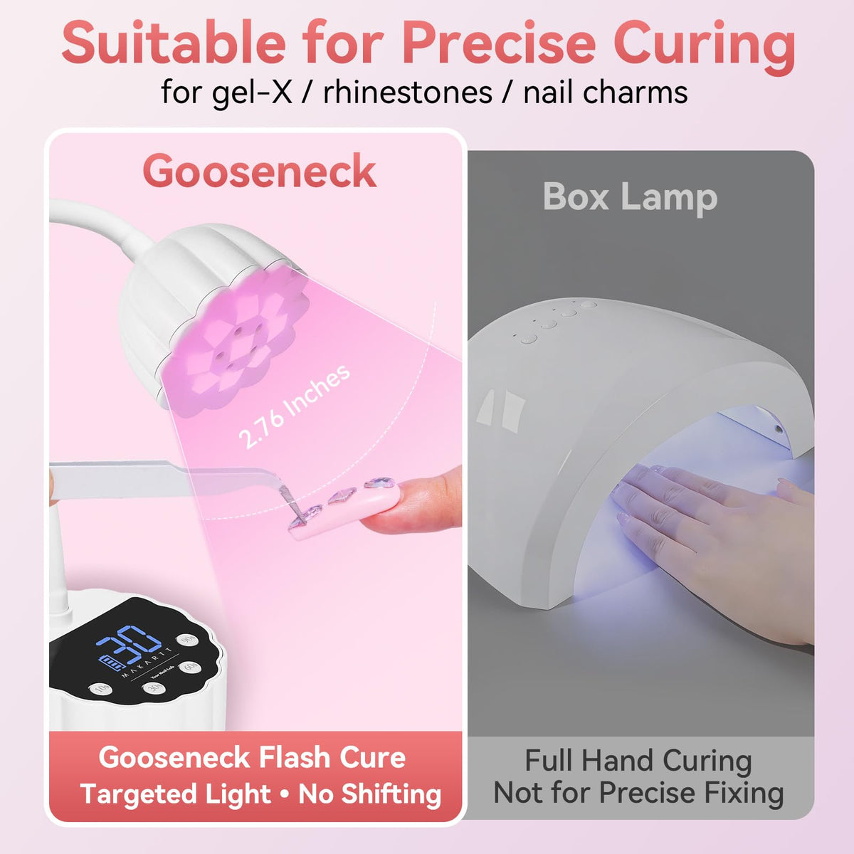 Makartt Cordless Gooseneck UV Nail Lamp for Gel-X Nails, Home DIY Use