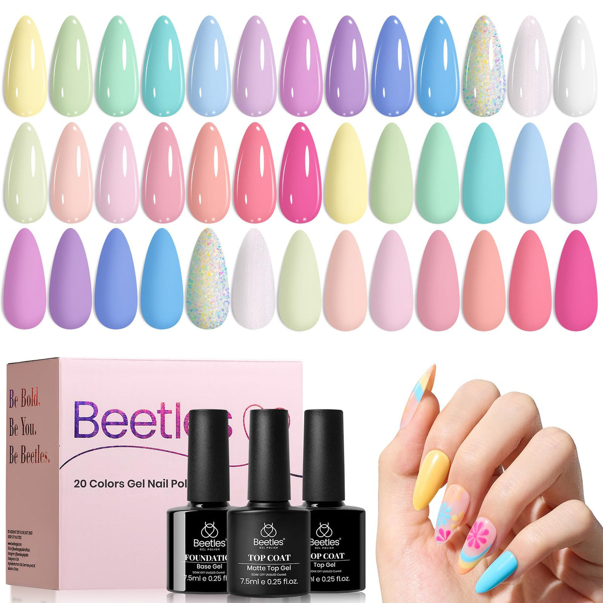 Beetles Fall Gel Nail Polish Set, 20 Colors Orange Yellow Brown