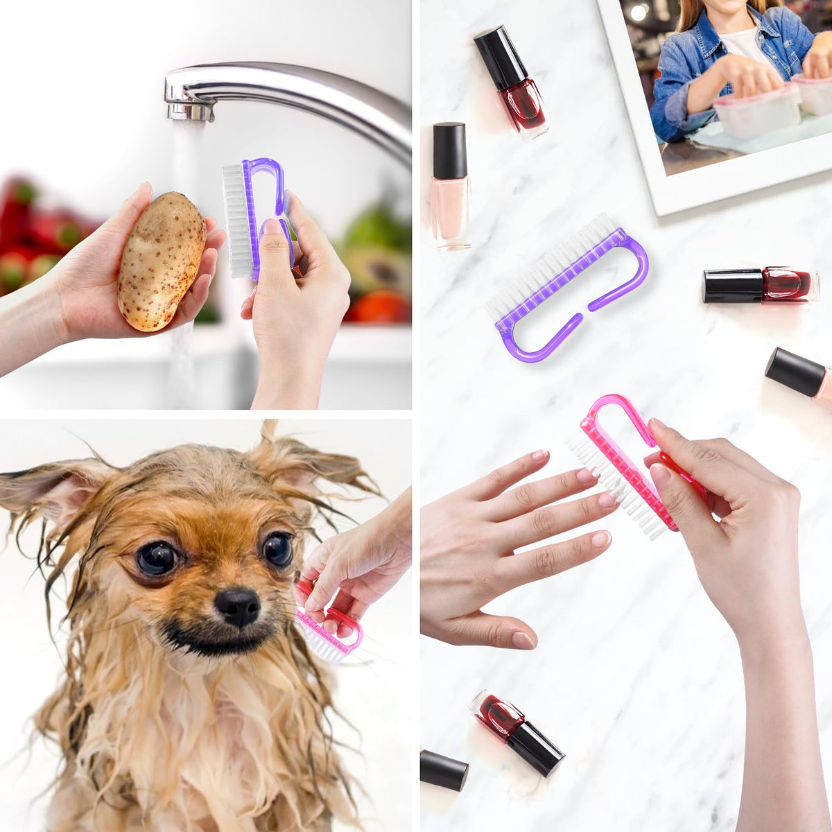 Larbois Handle Grip Nail Brush, Nail Brushes Hand Fingernail Brush Cleaner Scrubbing Kit Pedicure for Toes and Nails Men Women (4 Pack)
