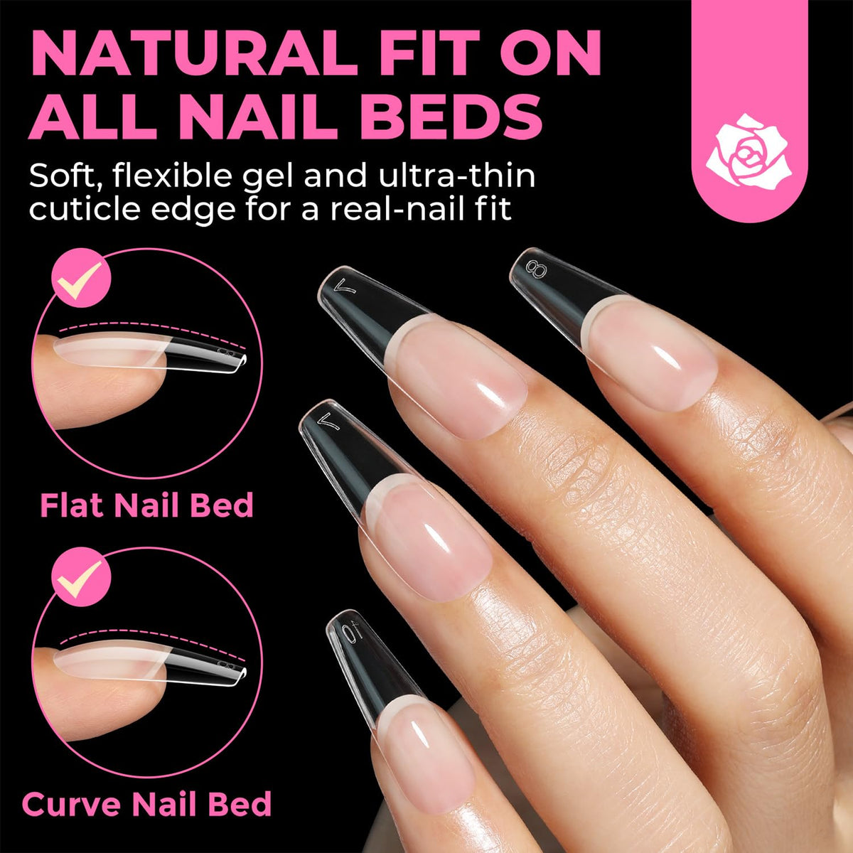 UNA GELLA Almond Gel Nail Tips 504PCS Pre-Etched Clear Fake Nails Tips