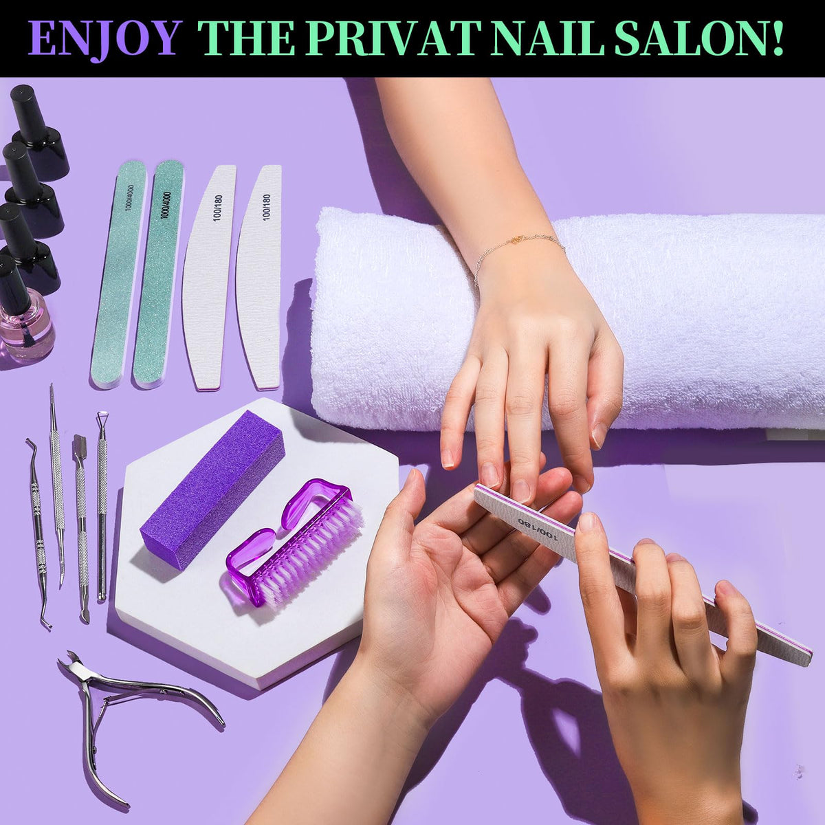 FANDAMEI Nail Care Kit, Nail Files 100/180, Nail Buffer Block, Cuticle Nippers, Cuticle Trimmer, Cuticle Pusher, Nail Tools, Nail Kit, Pedicure & Manicure Tools, Nail Prep Kit, Manicure Kit for Women