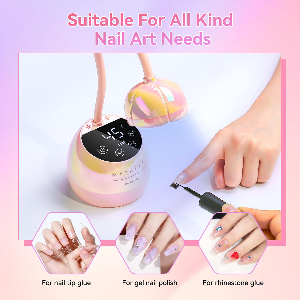 Makartt Cordless Gooseneck UV Nail Lamp for Gel-X Nails, Flash Cure