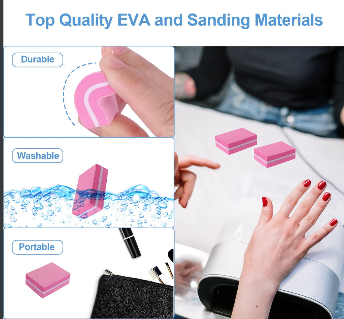 Nail Buffers (50 Pack), Mini Buffer Block Nail File for Acrylic Nails and Natural Nails, 100/180 Grit Nail Buffer Block Bulk Buffing Blocks for Nail Buff Professional Manicure File Blocks Set Pink