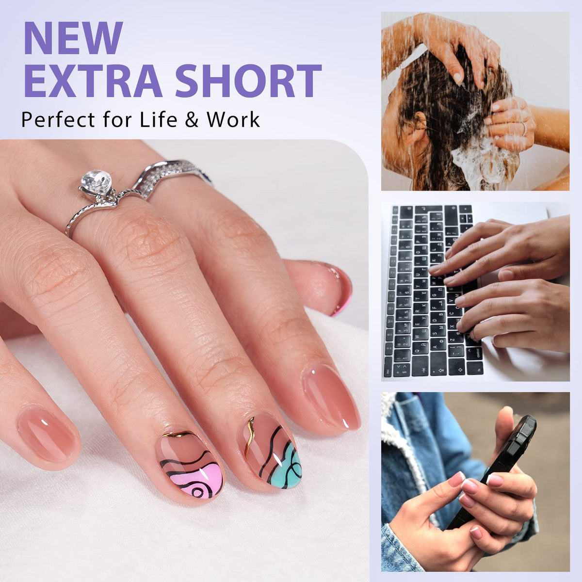 BTArtbox Half Cover Clear Fake Nails with Case, Long Square, 500 Pcs