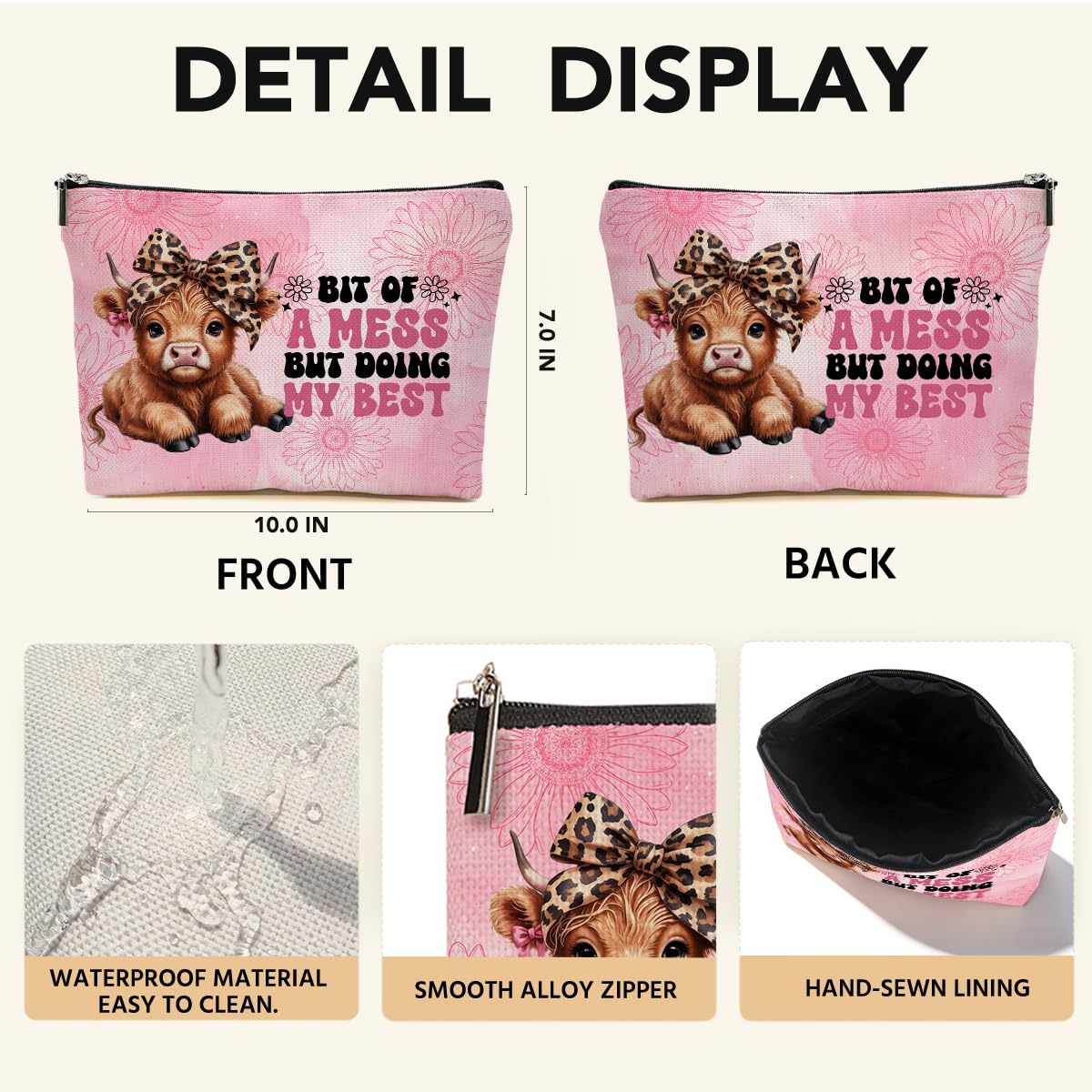 JIUWEIHU Goth Cat Makeup Bag, Funny Cat Cosmetic Bags Travel Organizer Bag