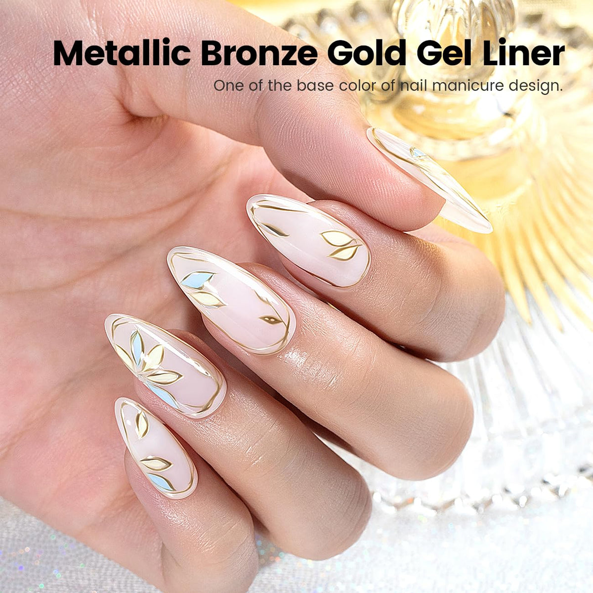 RARJSM Metallic Gel Liner Nail Art Silver Bronze Gold 2pcs Set Mirror Chrome 3D Effect Gel Nail Polish 8ml Build in Thin Brush Metal Painted Drawing Stripper Gelpolish Curing Requires for Home Salon
