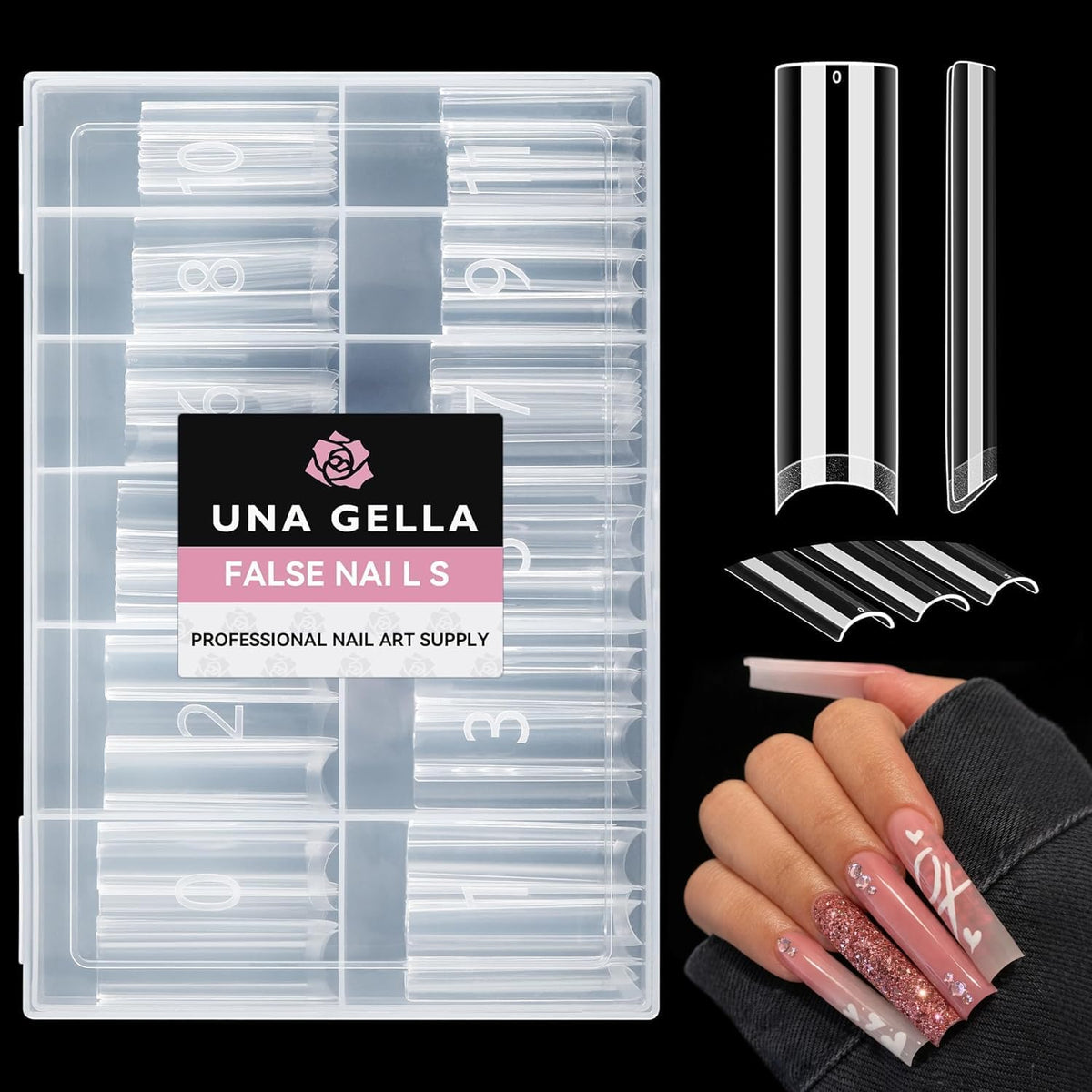 UNA GELLA Square Nail Tips XXL Long Half Cover Gel Tips 120PCS