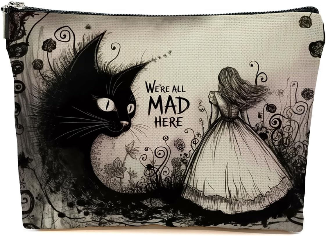 JIUWEIHU Goth Cat Makeup Bag, Funny Cat Cosmetic Bags Travel Organizer Bag