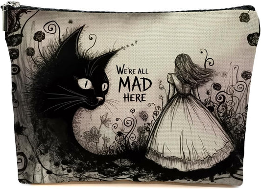 JIUWEIHU Goth Cat Makeup Bag, Funny Cat Cosmetic Bags Travel Organizer Bag