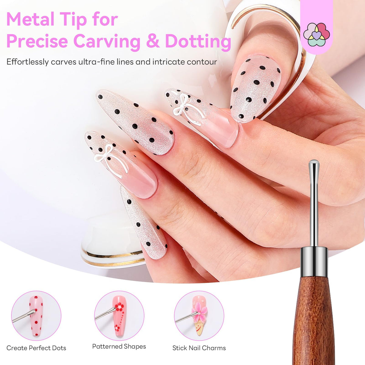 SAVILAND 3PCS Acrylic Nail Brush Set Size 8/10/14 Black & White