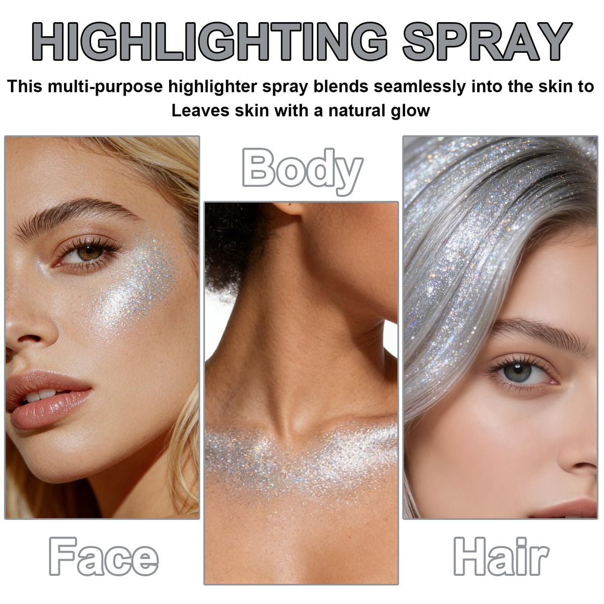 Hair and Body Glitter Spray, Shimmering Powder Sparkle Powder Makeup, Glitter Loose Sparkle Makeup for Body Highlighter,Festival Prom Rave Accessories (Glint-Rainbow)