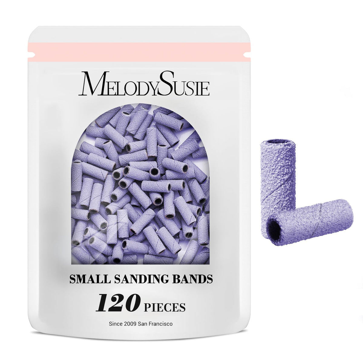 MelodySusie 120 Pcs Nail Drill Bits Small Sanding Bands for 3.1mm Mandrel Bit, 180 Fine Grit Nail File for Acrylic Nails Gel Manicures and Pedicure, Pink (Only Sanding Bands)