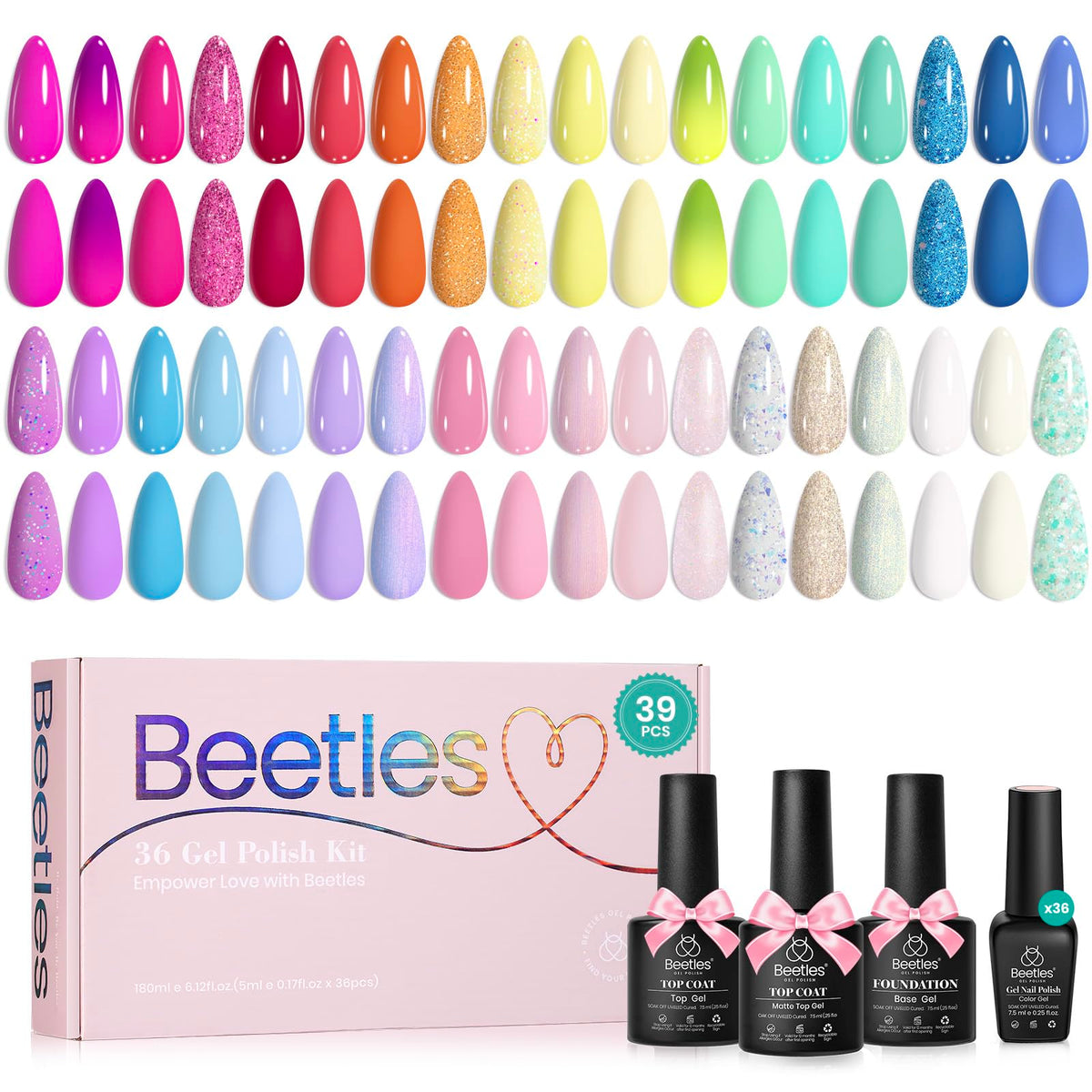 Beetles Fall Gel Nail Polish Set, 20 Colors Orange Yellow Brown