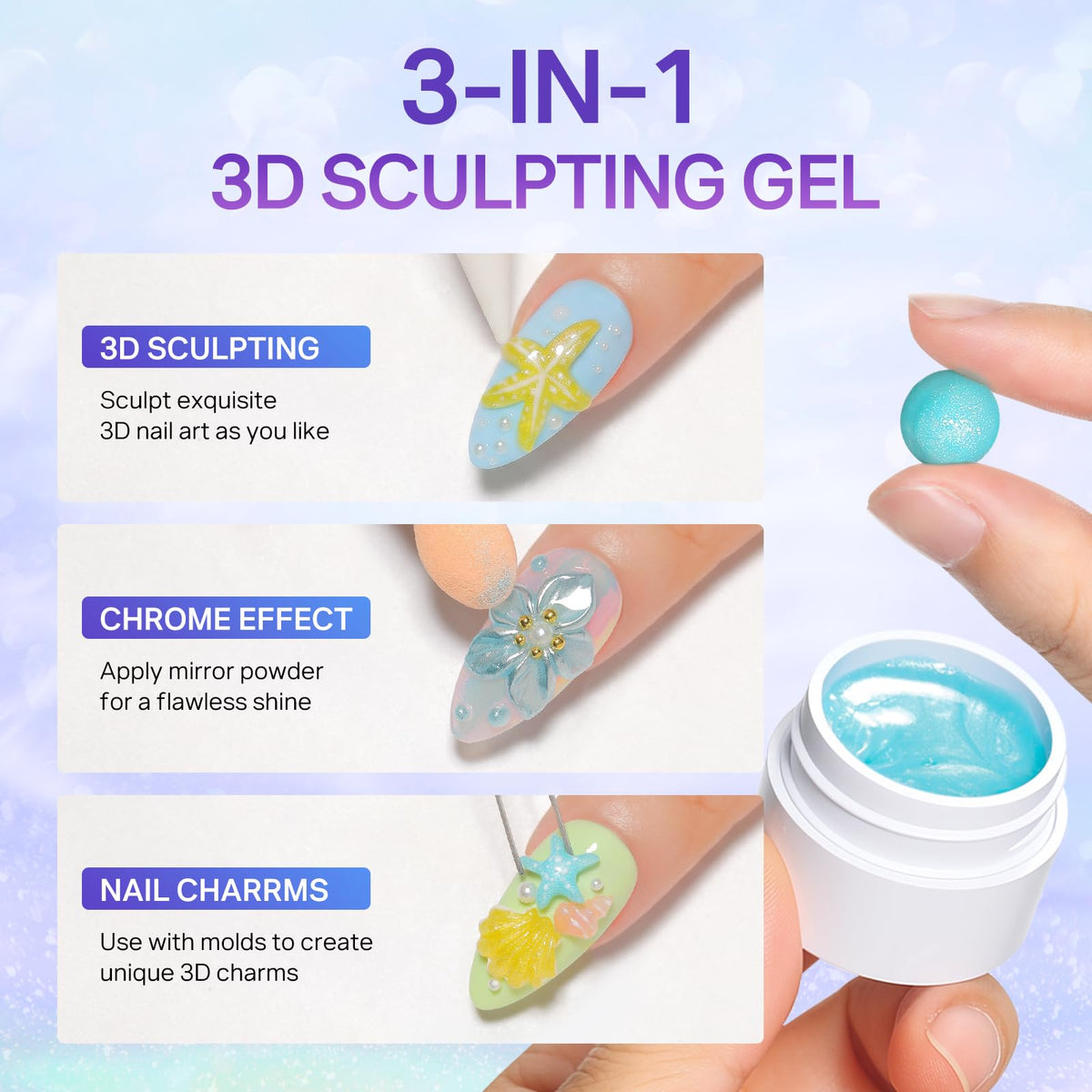 MIZHSE 3D Nail Scupting Gel for Nail Art, 6PCS Neon Colors Non-sticky