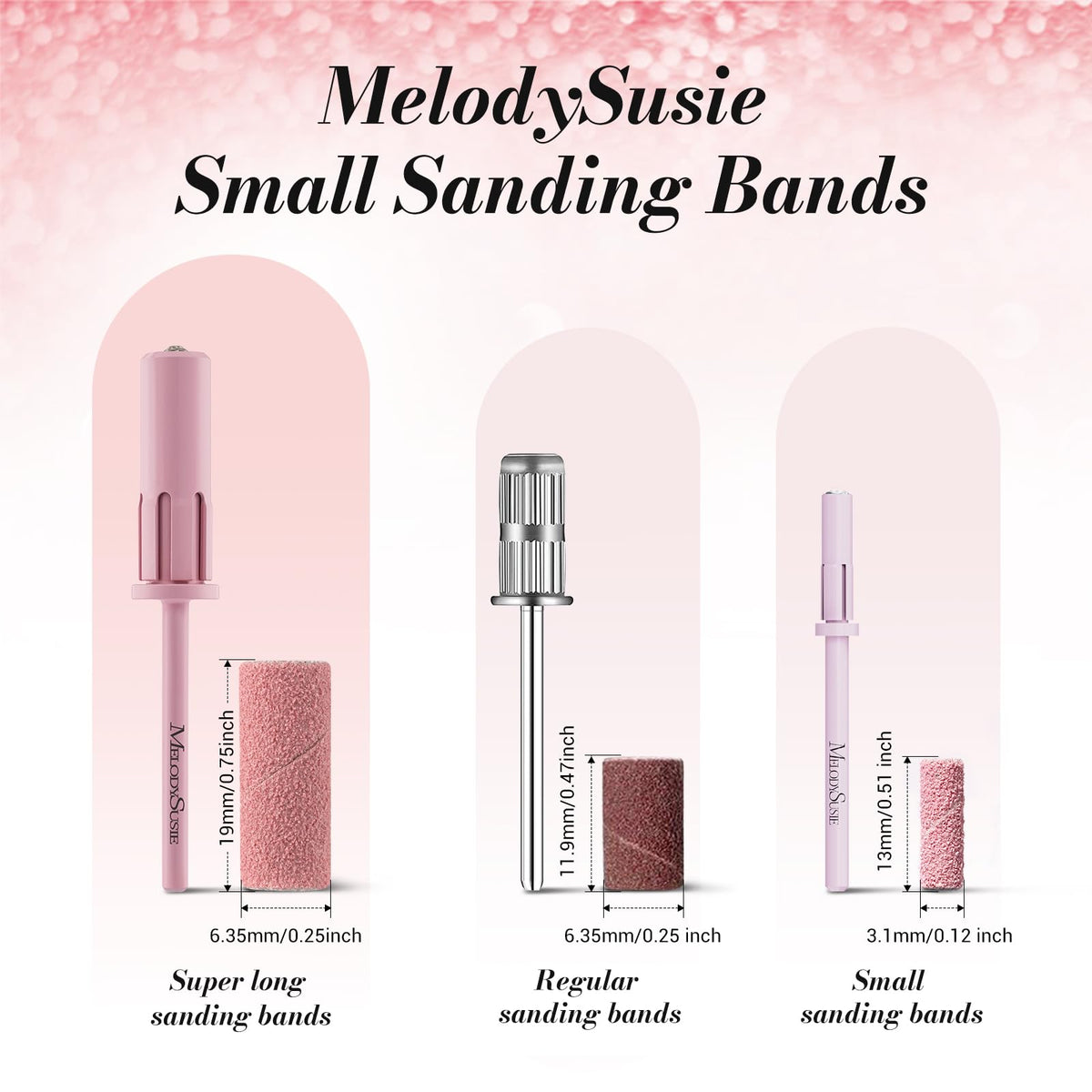 MelodySusie 120 Pcs Nail Drill Bits Small Sanding Bands for 3.1mm Mandrel Bit, 180 Fine Grit Nail File for Acrylic Nails Gel Manicures and Pedicure, Pink (Only Sanding Bands)