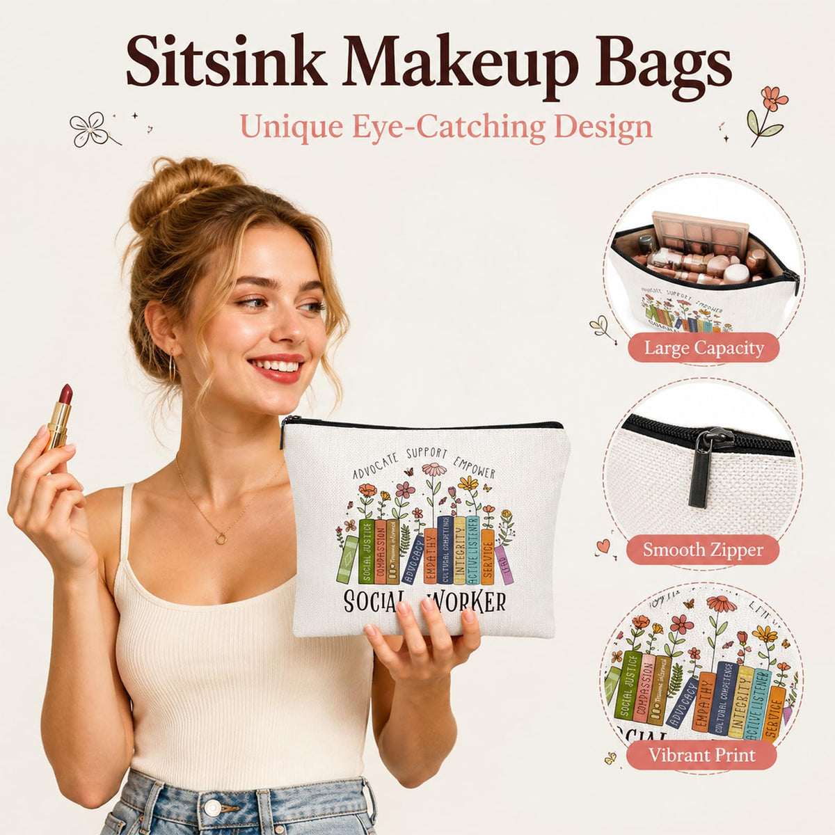 Sitsink Funny Sarcastic Gifts for Girls - Intersting Gifts for Girls Birthday. A Ray of Sarcastic Sunshine Every Single Day Makeup Bag, Cosmetic Bags Humor Sarcastic Gifts for Women Boss Coworker