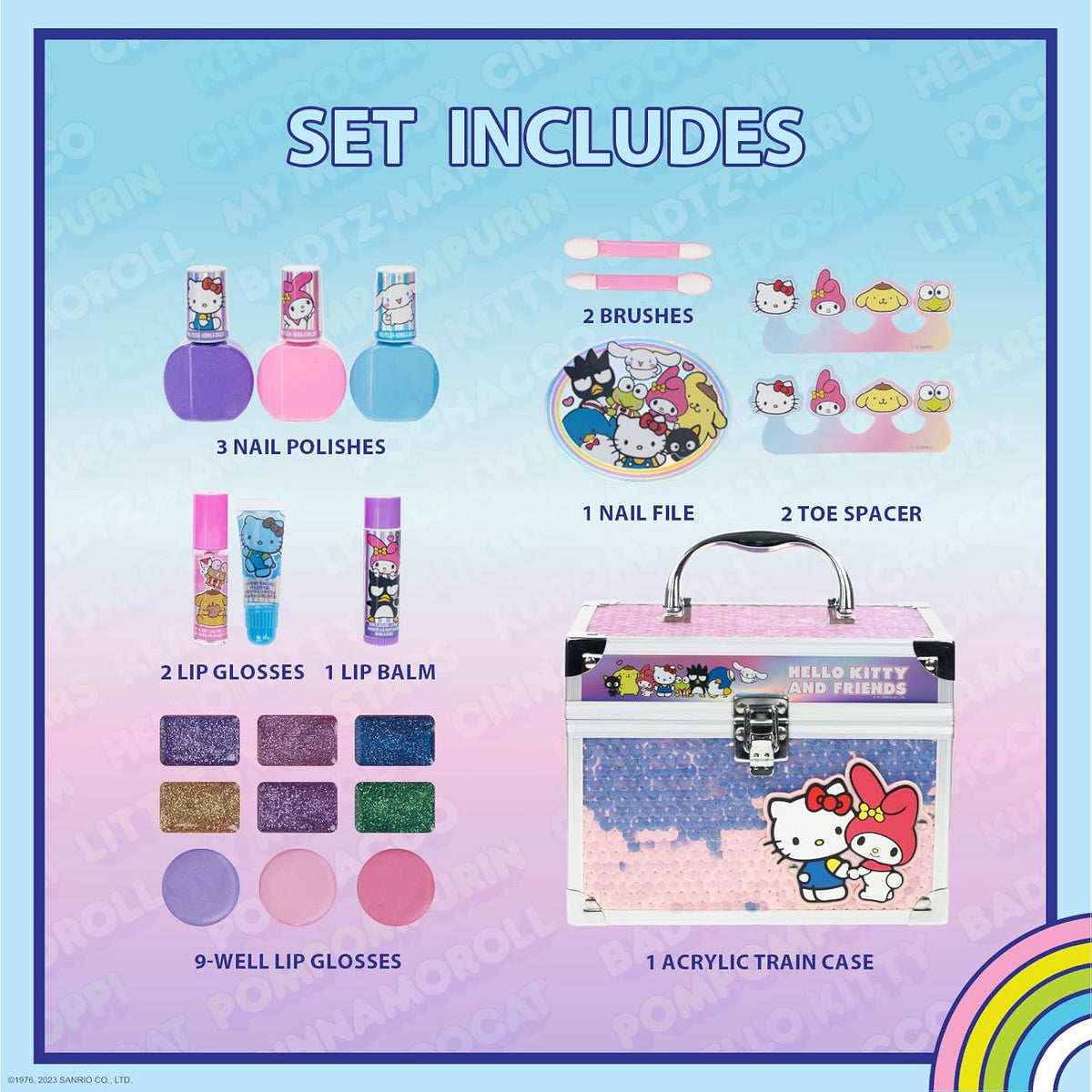 Hello Kitty Train Case Beauty Set with Washable Makeup, Ages 3+