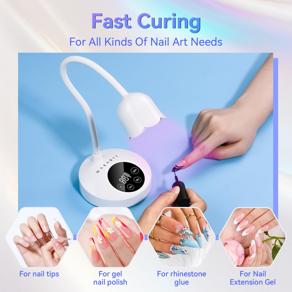 Makartt Cordless Gooseneck UV Nail Lamp for Gel-X Nails, Flash Cure