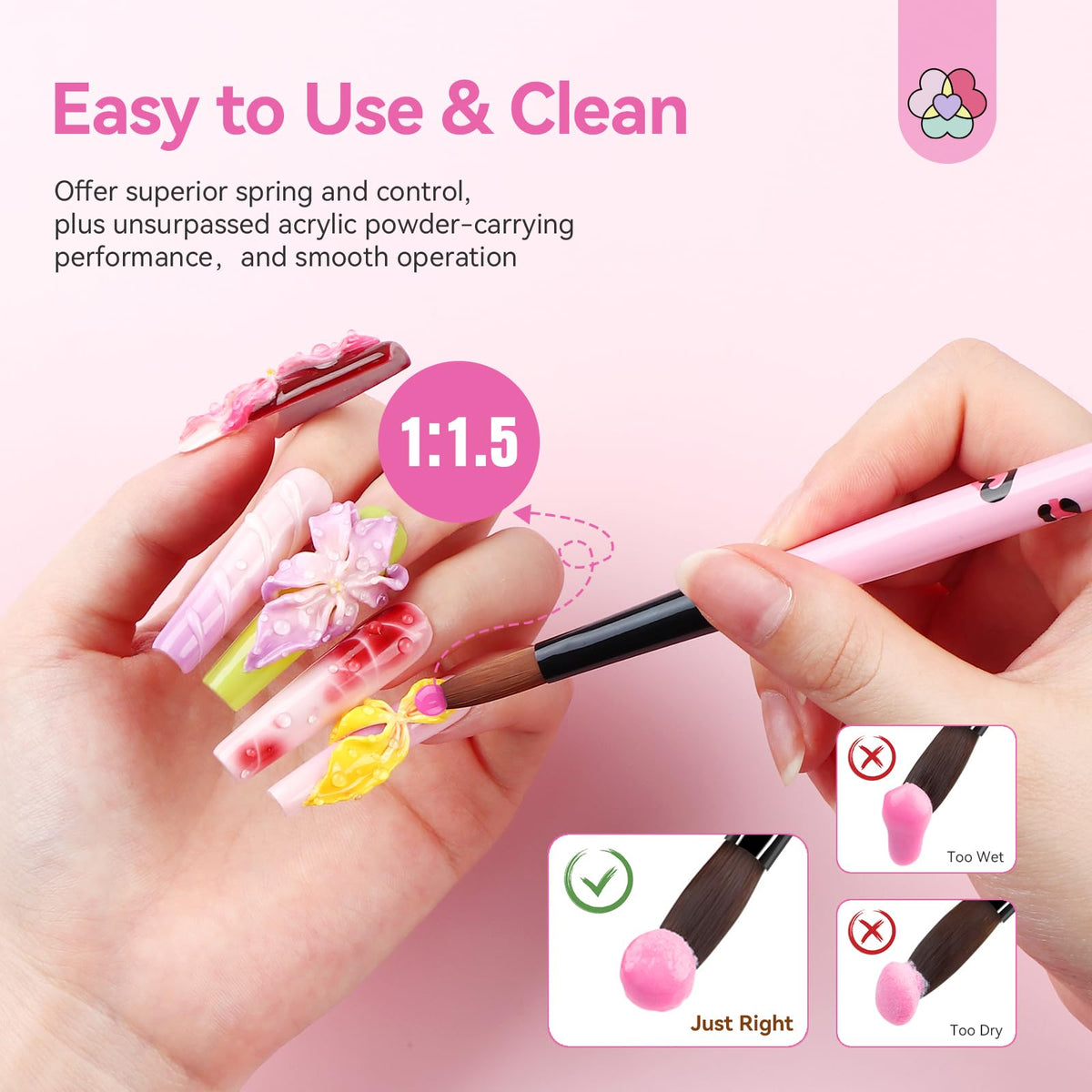 SAVILAND 3PCS Acrylic Nail Brush Set Size 8/10/14 Black & White