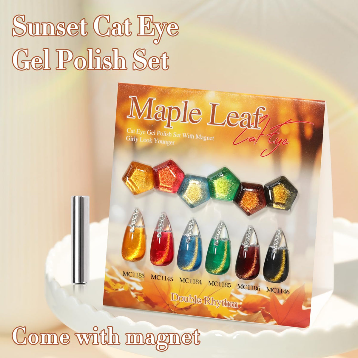 Double Rhythm Cat Eye Gel Nail Polish Set of 6 Same Color Same Bottle 0.5 Oz Shimmer Glitter with Magnet Holographic Magnetic UV Nail Polish Kit (Blush Fuchsia Magenta Purple Violet Lavender -T6-107)