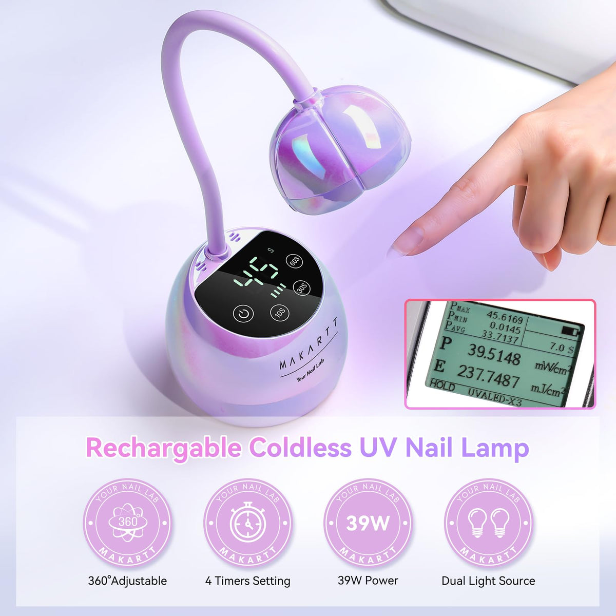 Makartt Cordless Gooseneck UV Nail Lamp for Gel-X Nails, Home DIY Use