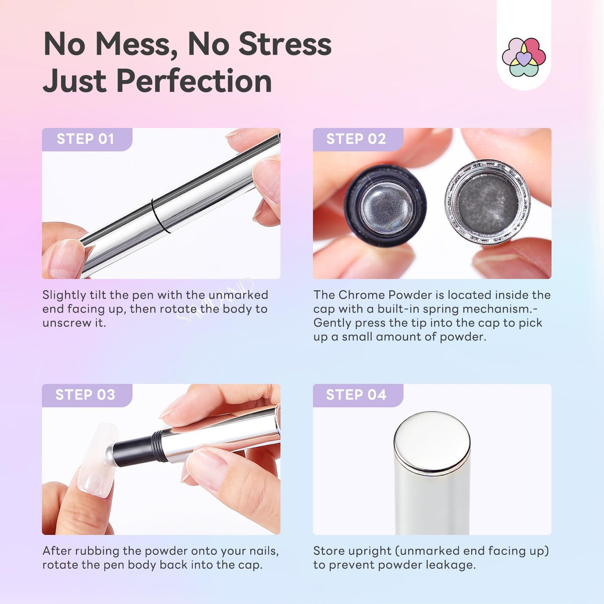 SAVILAND Air Cushion Chrome Nail Powder Pen for Beginners, Mermaid
