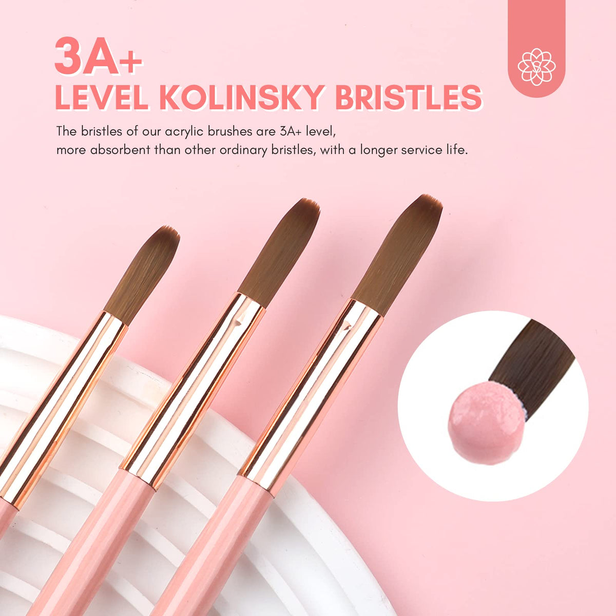 SAVILAND 3PCS Acrylic Nail Brush Set Size 8/10/14 Black & White