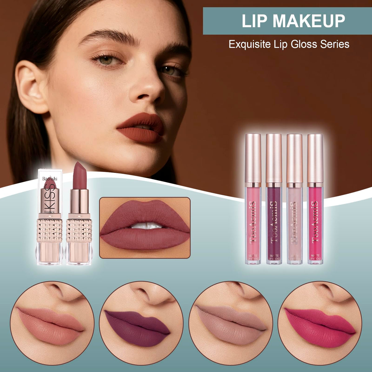 Makeup Set for Women Full Kit Includes, eyeshadow、 liquidfoundation,Loose powder,Eyebrow pencil,Lipstick Eye Pencil Makeup BrushesMakeup practice board 4-color lip gloss set