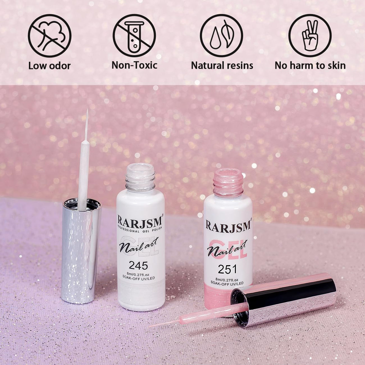 RARJSM Metallic Gel Liner Nail Art Silver Bronze Gold 2pcs Set Mirror Chrome 3D Effect Gel Nail Polish 8ml Build in Thin Brush Metal Painted Drawing Stripper Gelpolish Curing Requires for Home Salon