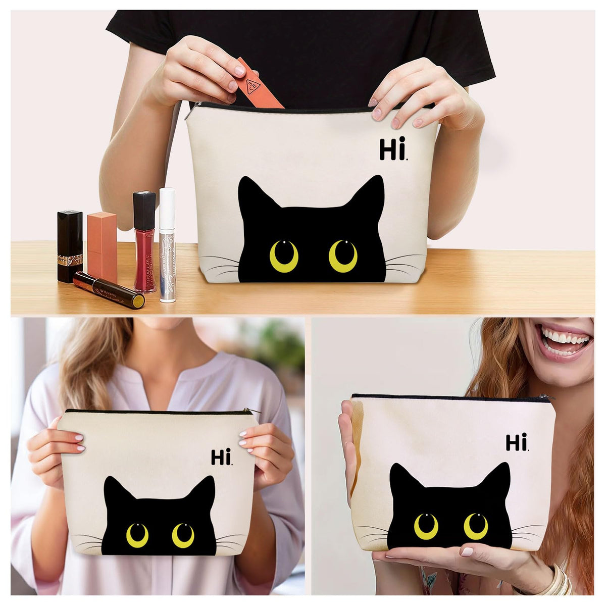 Bohemian Cat Mom Makeup Bag For Women & Teen Girl Cat Lover Gifts. Cute Boho Cats Themed Cosmetic & Toiletry Organizer Pouch For Daughters, Sisters, Friends.Ideal Gift For Travel, Christmas.