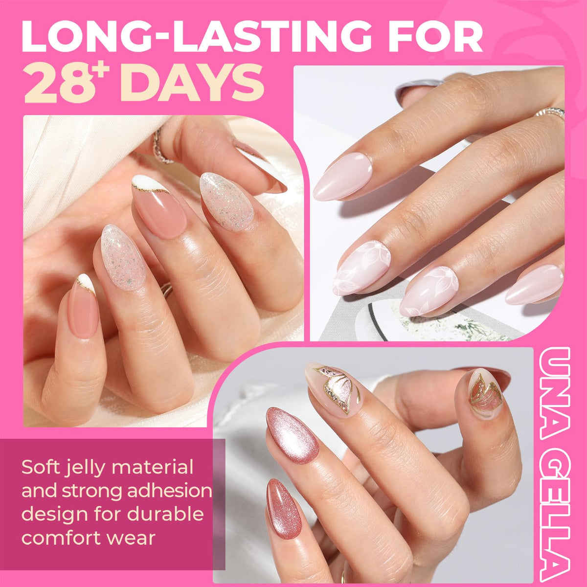 UNA GELLA Almond Gel Nail Tips 504PCS Pre-Etched Clear Fake Nails Tips