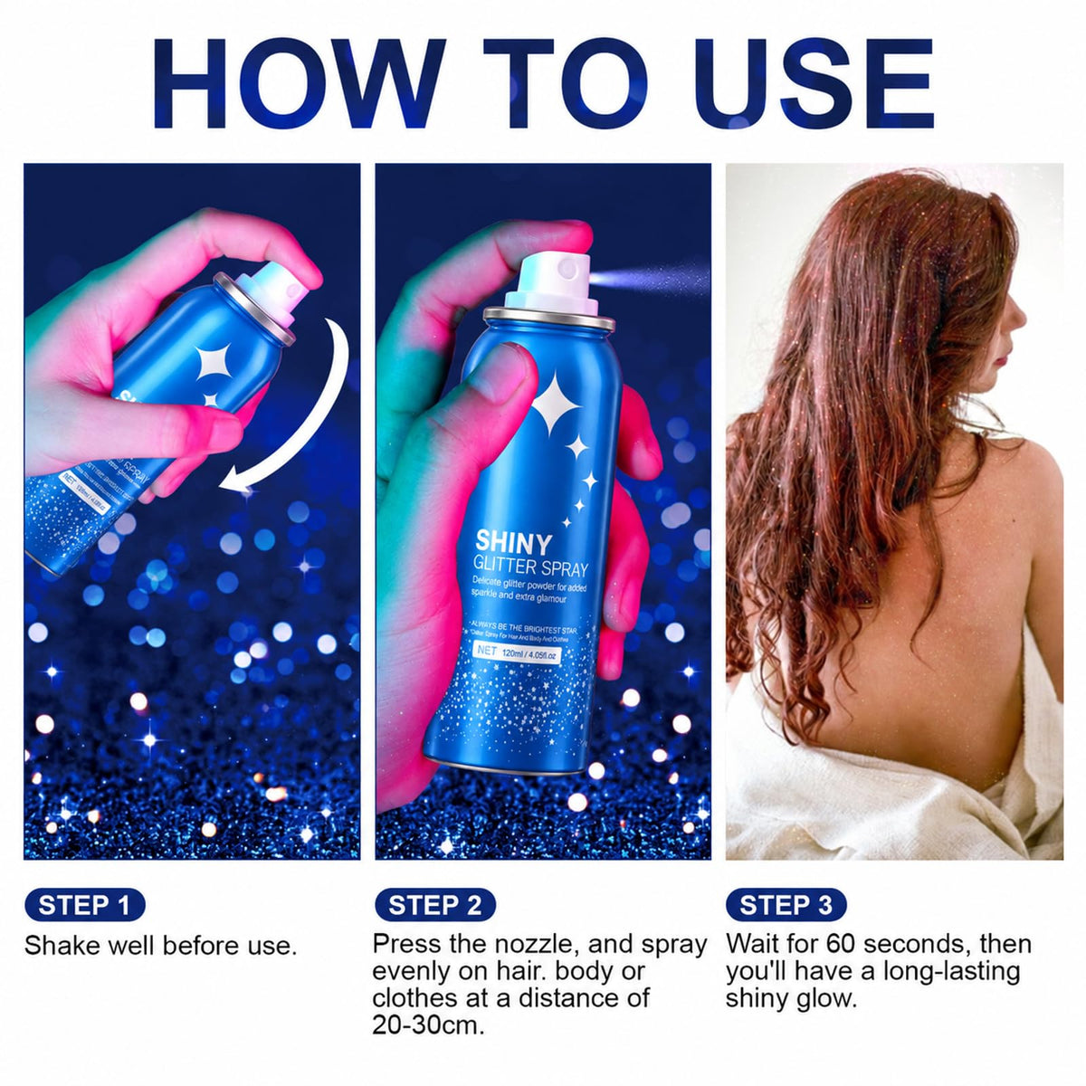 HANYWIL Body Glitter, Glitter Spray for Hair and Body, Spray, Hairspray Clothes, Long-Lasting Shimmer Suitable Stage, Festival Rave Makeup Prom 2.11 Fl Oz