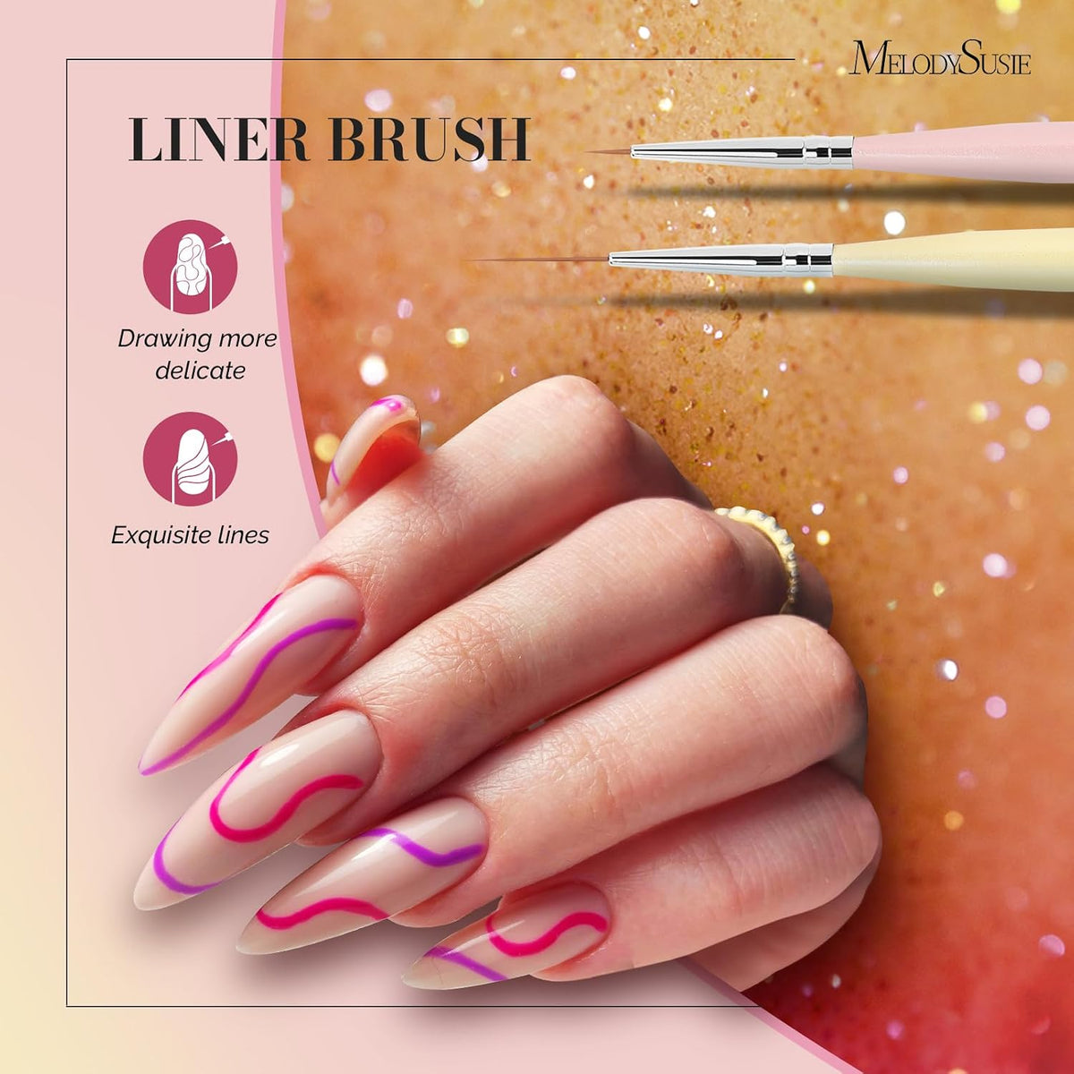MelodySusie Nail Art Brushes Set, 6pcs Nail Art Design Pen Painting Tools