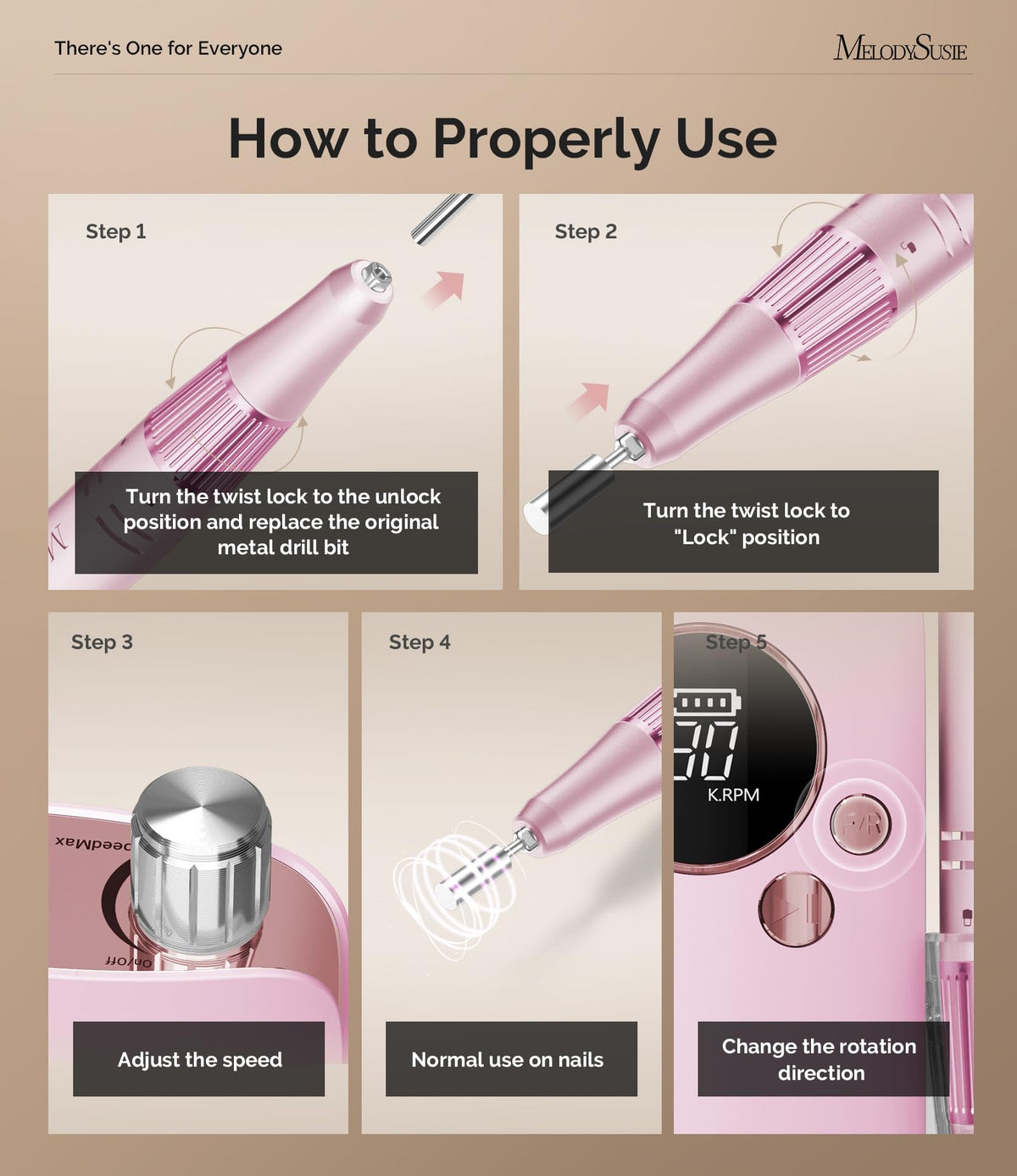 MelodySusie Clip-On SC320F Rechargeable Nail Drill 30,000 RPM for Beginners